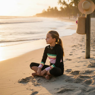 Girls Tween UPF 50+ Swim Rash Guard - Vintage Hawaii Stripe