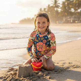 Girls kids retro 70s floral ash guard