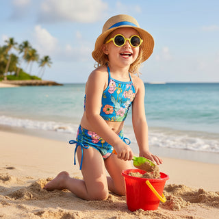 Girls 2 Piece Tankini Bikini Bathing Suit, Electric Blue Floral