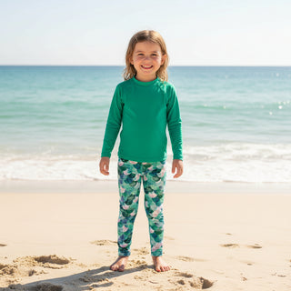 Toddler Girls UPF 50 Swim Leggings, Sea Creatures Green Mermaid Scales