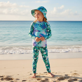 Toddler Girls UPF 50 Rash Guard, Sea Creatures Mermaid Scales