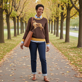 Golden Retriever Fall Sweater, Knit Crewneck - Brown Sweaters Berry Jane™