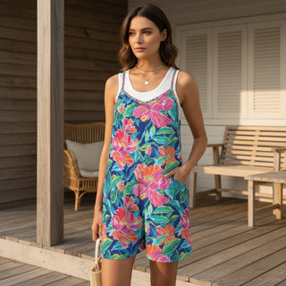 Women's Floral Beach Romper with Pockets Rompers Berry Jane