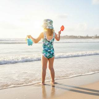 Girls UPF One Piece Swimsuit (2T-7), Jade Green Mermaid Scales Kids Swimwear Berry Jane™