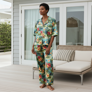Women’s Hawaiian Print Silky Pajama Pants - Cruise Resort Vacation Pajamas Womens Pajama Pants Berry Jane™