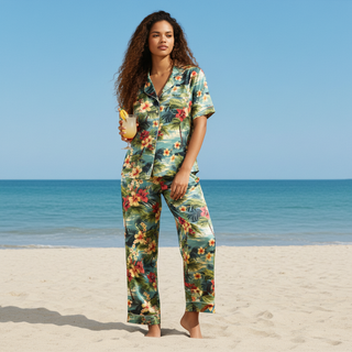 Women’s Hawaiian Print Silky Pajama Pants - Cruise Resort Vacation Pajamas Womens Pajama Pants Berry Jane™