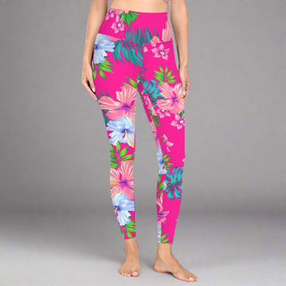 Women's UPF50+ Hot Pink Hawaiian Floral Swim Leggings Swim leggings Berry Jane™