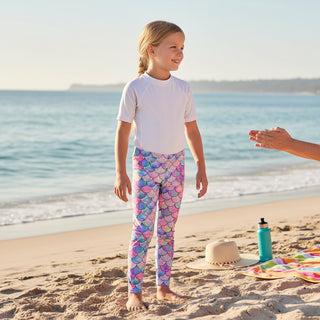 girls UPF swim pants, Pastel Mermaid print