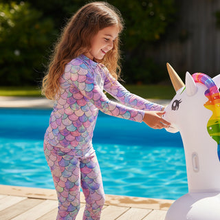 Girls Rash Guard UPF 50+ Sizes 2T–7 - Pastel Mermaid Scales Kids Rash Guards & Swim Shirts Berry Jane™