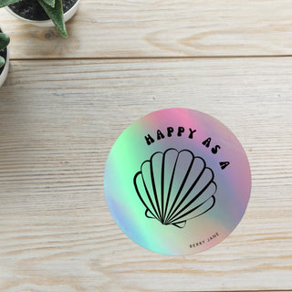 Happy as a Clam 4" Round Holographic Sticker stickers Berry Jane™