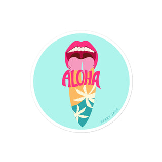 Aloha Surfboard 4"  Round Sticker, #2 Berry Jane™