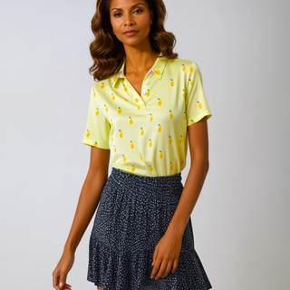 Women's Sunny Lemons Golf Tennis Polo Shirt, Yellow Women's Polo Shirts Berry Jane