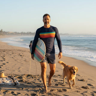 Men's UPF50+ Navy 70s Retro Stripe Rash Guard