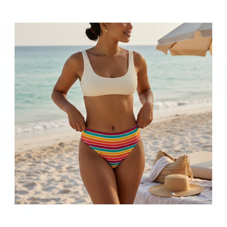 70s Retro Stripe - Recycled high-waist bikini bottom