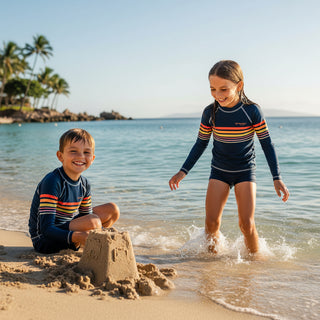 Kids (8-20) UPF 50+ Rash Guard, Vintage Surf 70s Stripe