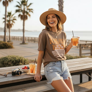 Malibu Beach 70s Retro Garment-dyed T-Shirt - Espresso T-Shirts Berry Jane™