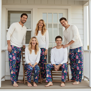 Family matching christmas pajama pants, beach theme Hawaii island Christmas, Blue