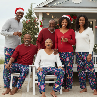 Family matching christmas pajama pants, beach theme Florida, Hawaii island Christmas, Blue