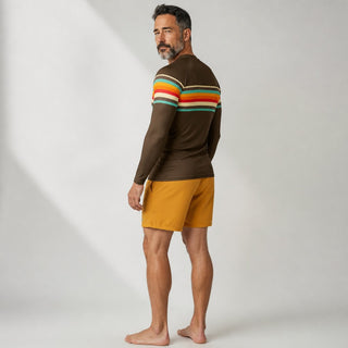 Men's 70s Retro Stripe Rash Guard - Brown Rash Guards & Swim Shirts Berry Jane™