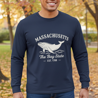 Massachusetts Whale Graphic Long-Sleeve T-Shirt, Navy Long Sleeve T-Shirts Berry Jane™