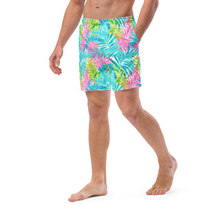 Men's 6.5 inseam swim trunks, bright preppy floral, beach shorts, honeymoon, couples matching swimwear