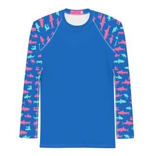 Men's UPF 50+ Shark Print Rash Guard, Electric Blue Men's Rash Guard Berry Jane™