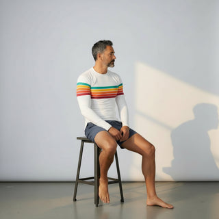 Men's 70s Retro Stripe Rash Guard - White