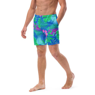 Men's swim trunks, Hawaiian floral swim shorts couples matching swimwear