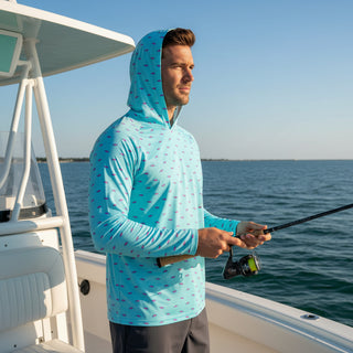 Men's Long Sleeve Lightweight UV Shirt with Hoodie, Hot Pink Fish Men's UV Shirts Berry Jane™