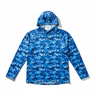 Men's Long Sleeve Lightweight UV Fishing Shirt with Hoodie, Blue Camo Rash Guards & Swim Shirts Berry Jane™