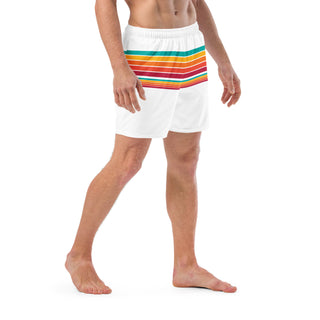 mens 70s vintage style stripe swim trunks, white