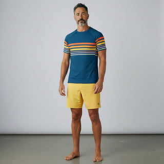 Men's Short Sleeve Vintage Stripe Rash Guard, 70s Blue Stripe Rash Guards & Swim Shirts Berry Jane™