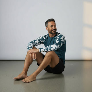 Men's Azure Blue Hawaiian Hibiscus Rash Guard, UPF 50+