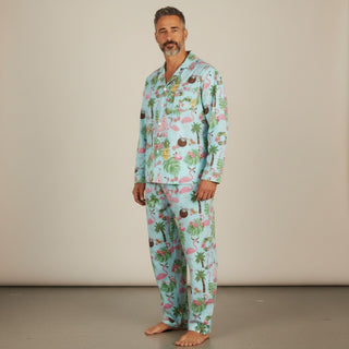 Men's Turquoise Beach Christmas Pajamas, Tropical Christmas Pajama Set