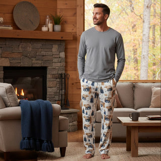 Men's Cozy Cabin Bears Fall Winter Pajama Pants, Couples Matching PJs Pajama Pants Berry Jane™
