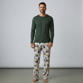 Men's Cozy Cabin Bears Fall Winter Pajama Pants, Couples Matching PJs Pajama Pants Berry Jane™