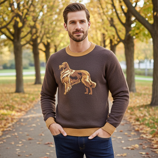 Golden Retriever Fall Sweater, Knit Crewneck - Brown Sweaters Berry Jane™