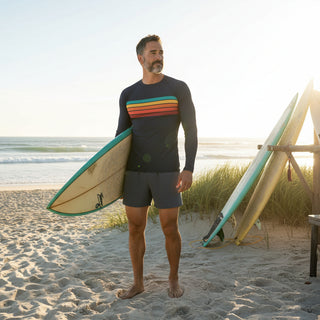 Men's UPF50+ Navy 70s Retro Stripe Rash Guard