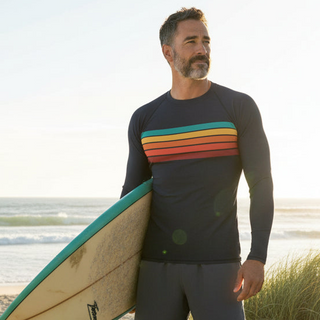 Men's UPF50+ Navy 70s Retro Stripe Rash Guard Rash Guards & Swim Shirts Berry Jane™