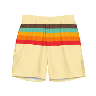 Men's Yellow Vintage 70s Stripe Swim Trunk Shorts, Multi-Stripe with Pockets