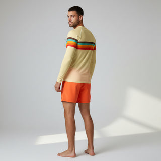 Men's Vintage Style 70s Stripe Rash Guard, UPF 40+, Light Yellow