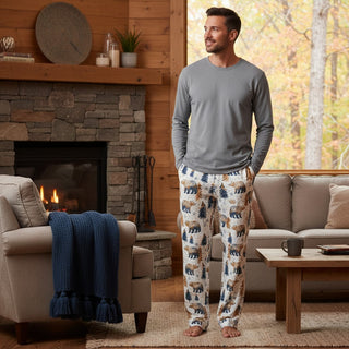 Men's Cozy Cabin Bears Fall Winter Pajama Pants, Couples Matching PJs Pajama Pants Berry Jane™