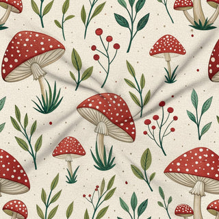 Women's Fall Pajama Set, Scandinavian Style Red Mushrooms