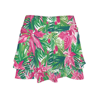 Women's High Waist Ruffle Tennis Skirt Skort, Pink and Green Floral Tennis Skort Berry Jane™