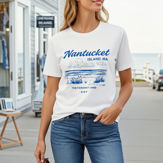 Women's Nantucket Island Massachusetts Tourist Graphic T-Shirt,  the Faraway Land Nantucket Island T-Shirt, white