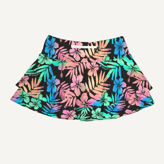 Women's Ruffle Tennis Skirt, Skort - Neon Hawaiian Hibiscus Floral Pickleball Skorts Berry Jane™