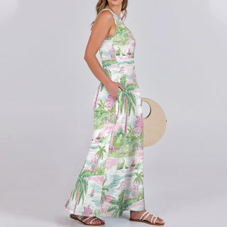 Women's Preppy Pink Green Scenic Island Maxi Dress, Cruise Resort Dresses Berry Jane™