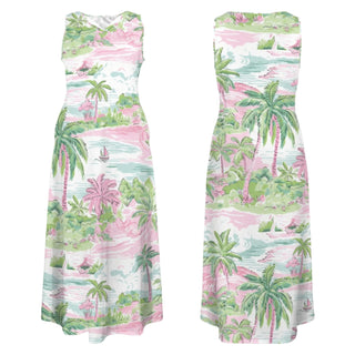 Women's Preppy Pink Green Scenic Island Maxi Dress, Cruise Resort Dresses Berry Jane™