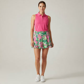 Women's High Waist Ruffle Pickleball Skirt, Pink and Green Floral Tennis Skort Berry Jane™