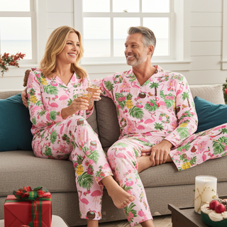 Women's Pink Florida Beach Christmas Pajamas, Tropical Christmas Pajama Set Women's Pajama Sets Berry Jane